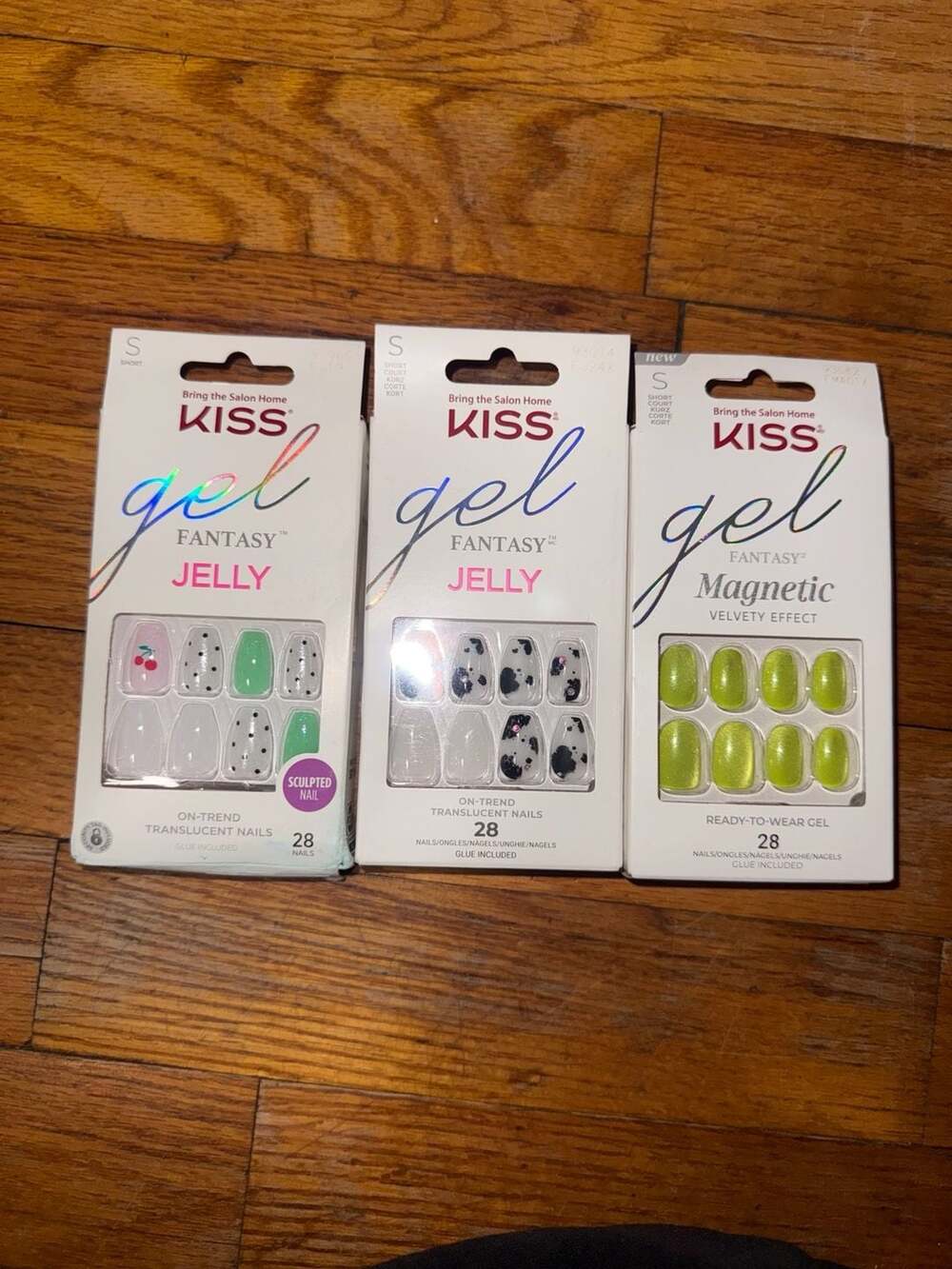 Lot of 3 KISS Gel Fantasy Press-On Nails Jelly Translucent & Magnetic Velvety Ef